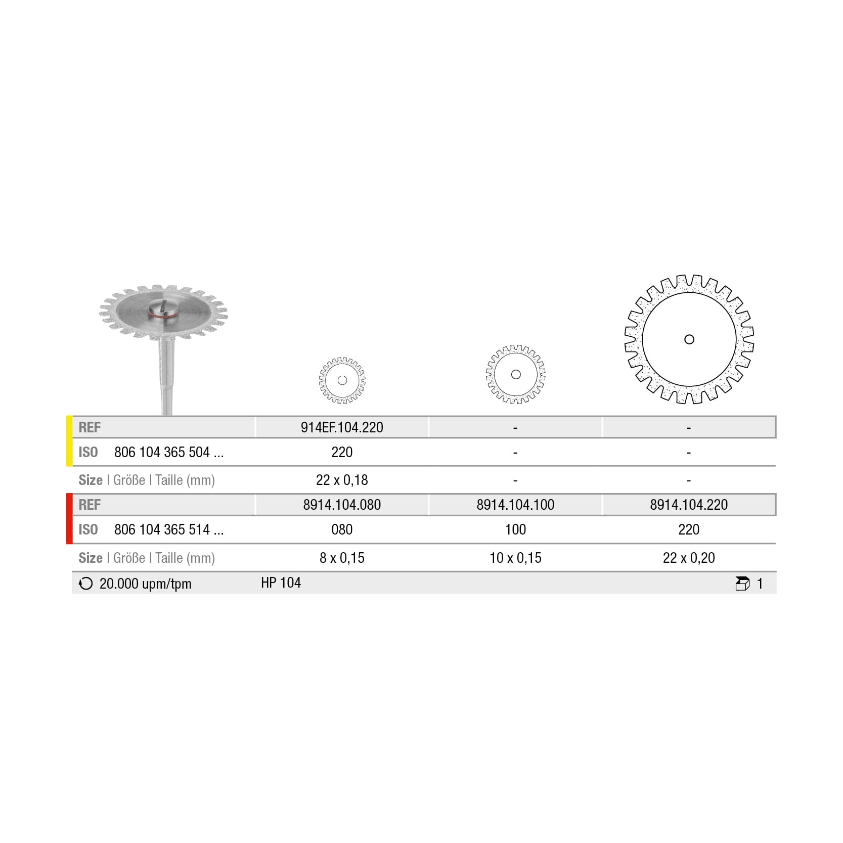 8914.104.080x001 Disque, mince, avec denture en V