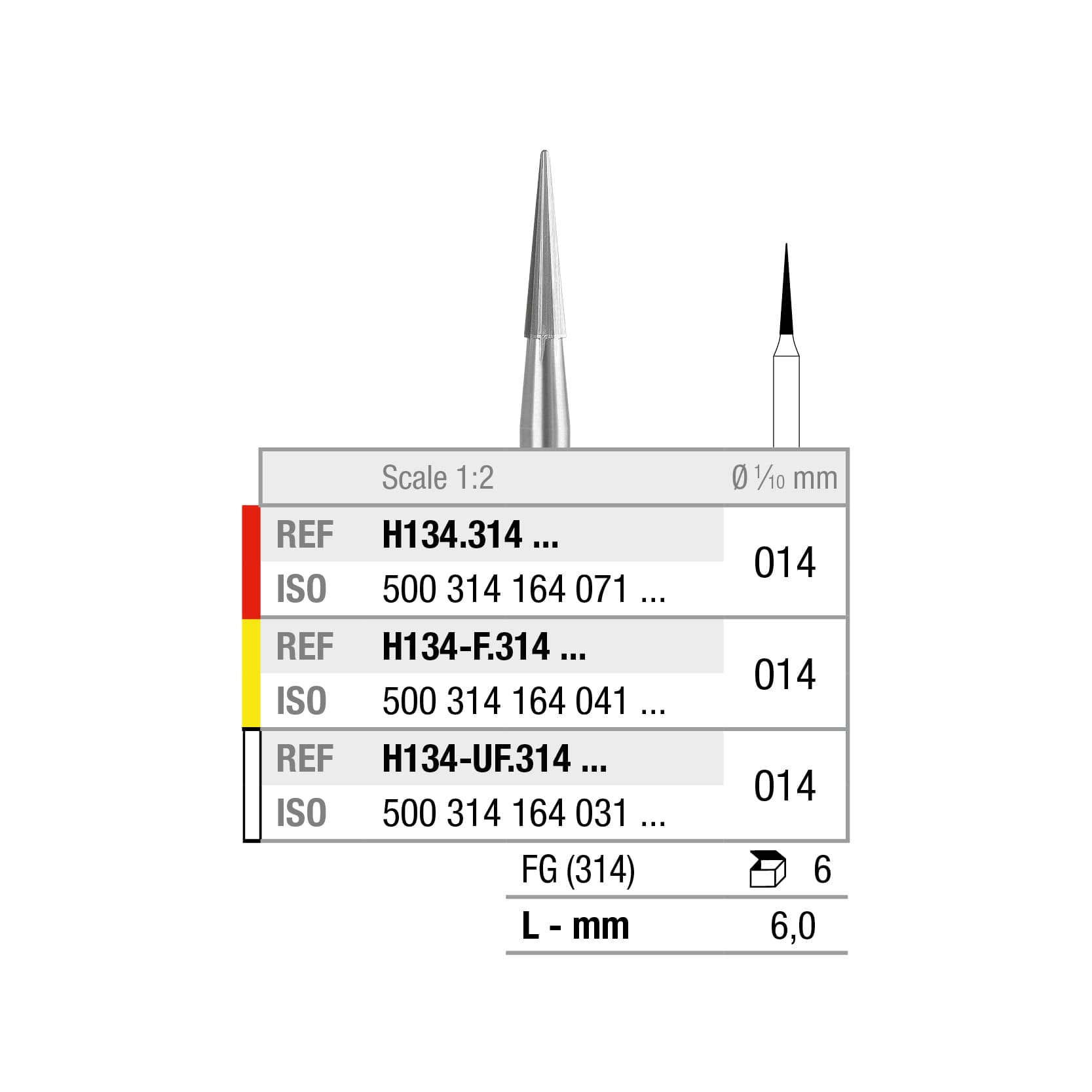 H134F.314.014x006 Pointe conique