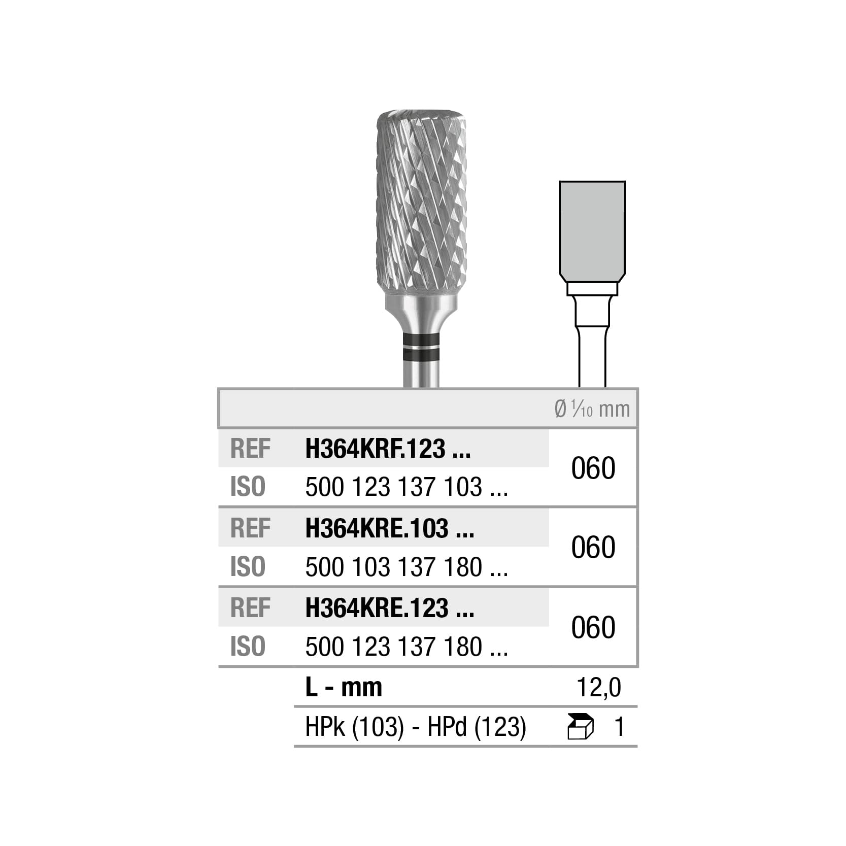 H364RGE.103.010x003 Cylindre, bout rond